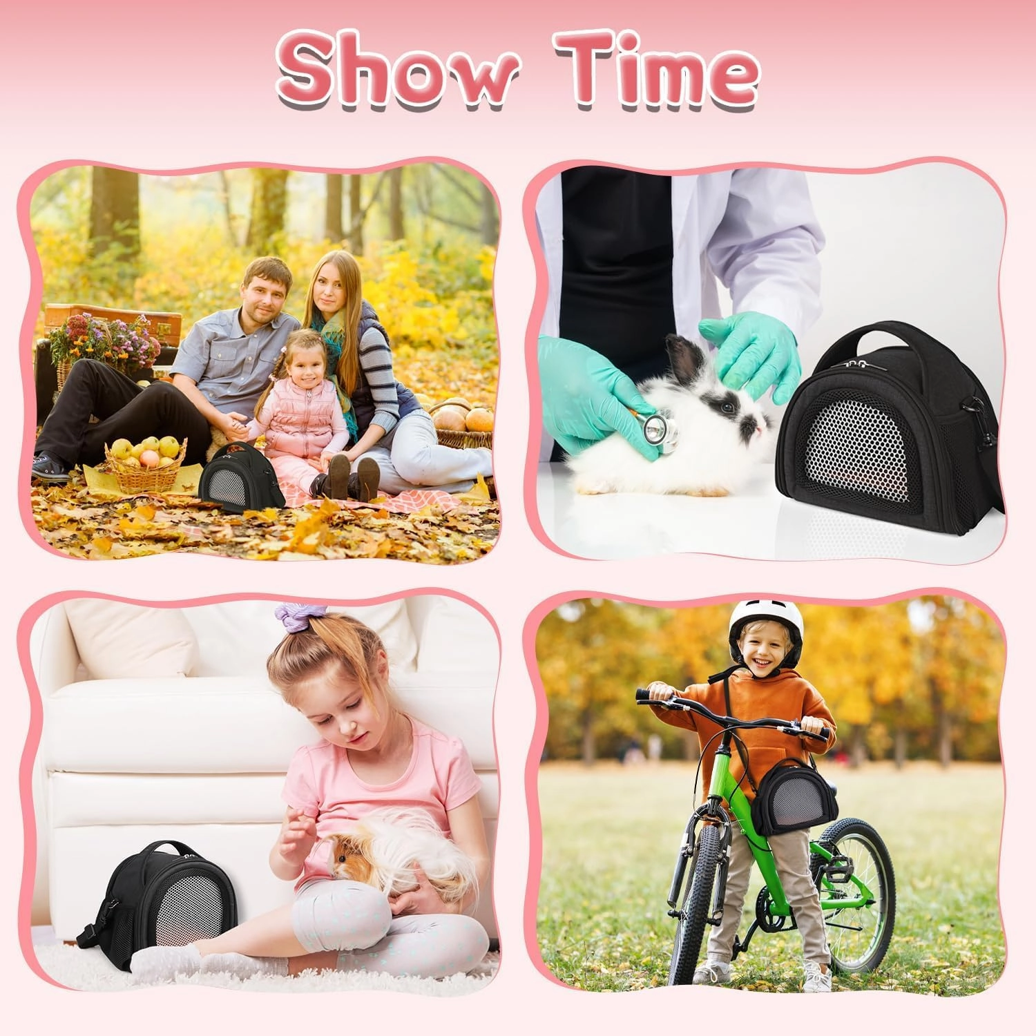 YUDODO Hamster Carrier Guinea Pig Carrier Bag Small Animal Sugar Glider Pouch Gerbil Hedgehog Portable Travel Carrier Outdoor Hangbag Flying Squirrel Rat Carrier (X-Large, Black)