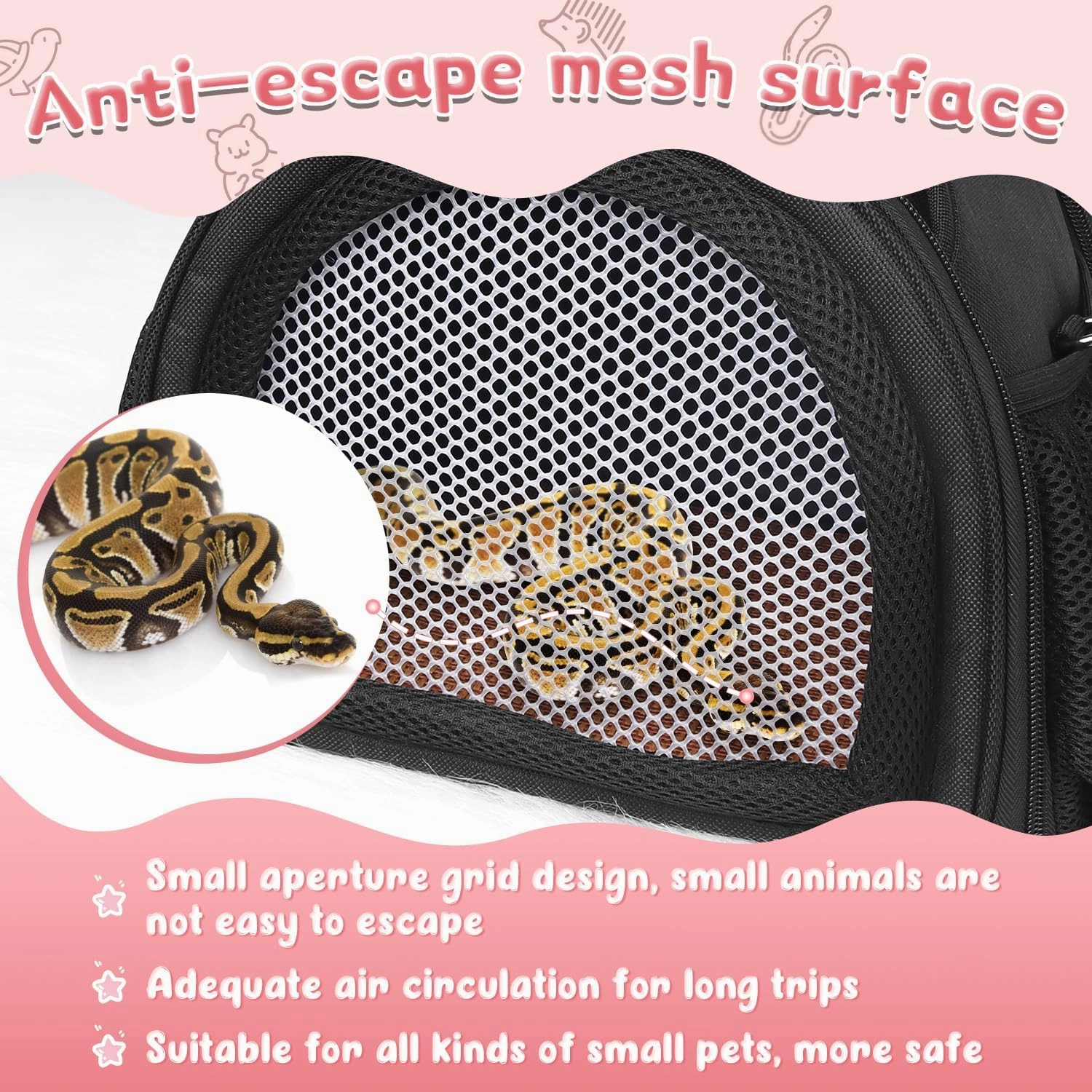 YUDODO Hamster Carrier Guinea Pig Carrier Bag Small Animal Sugar Glider Pouch Gerbil Hedgehog Portable Travel Carrier Outdoor Hangbag Flying Squirrel Rat Carrier (X-Large, Black)