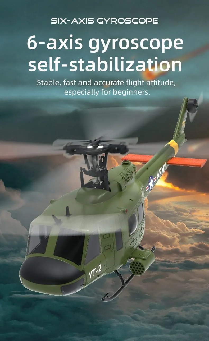 YUXIANG F07 UH-1D RC Helicopter for Adult, 1/34 Scale 2.4G 6CH Brushless Direct-Drive Flybarless Helicopter Model with 6-Axis Gyro, 3D/6G RC Aircraft Model Toys (1 Battery)