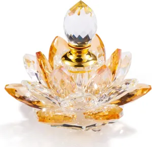 YWHL Mini Amber Crystal Decorative Lotus Perfume Bottles, Empty Vintage Glass Refillable Perfume Bottle, Handmade Lotus Flower Figurines Home Decor Gifts for Women (3ml)