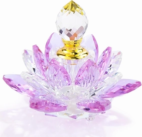 YWHL Small Purple Crystal Lotus Perfume Bottles, Vintage Glass Refillable Perfume Bottle Decor, Handmade Lotus Flower Figurines Gifts for Women (3ml)
