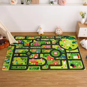 Zacoo Kids Car Rug Play Mat, City Roads Learning Carpet Great for Playing with Cars and Toys Kids Carpet Playmat Soft Non Slip Playtime Activity Mat for Playroom Bedroom Classroom 5x7 ft Black Street