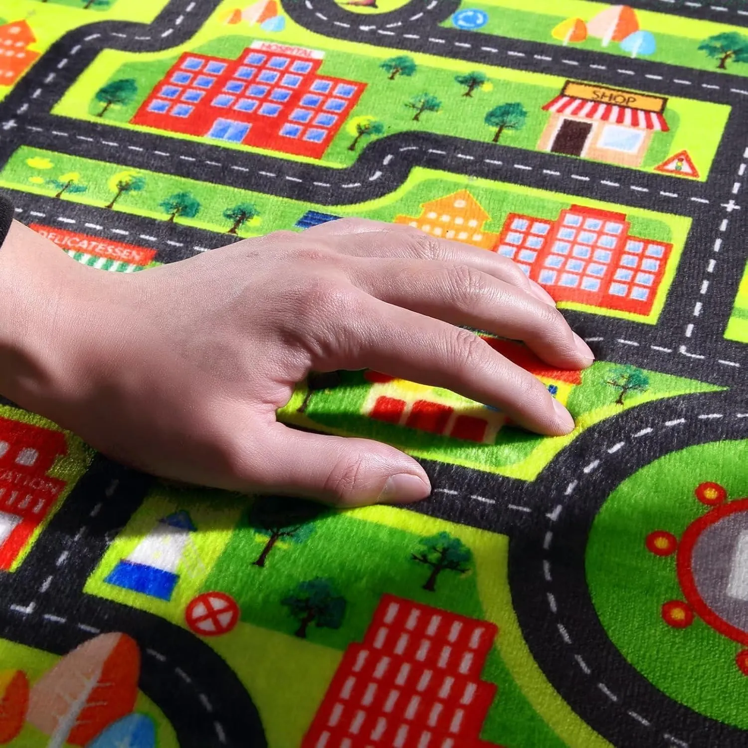 Zacoo Kids Car Rug Play Mat, City Roads Learning Carpet Great for Playing with Cars and Toys Kids Carpet Playmat Soft Non Slip Playtime Activity Mat for Playroom Bedroom Classroom 5x7 ft Black Street