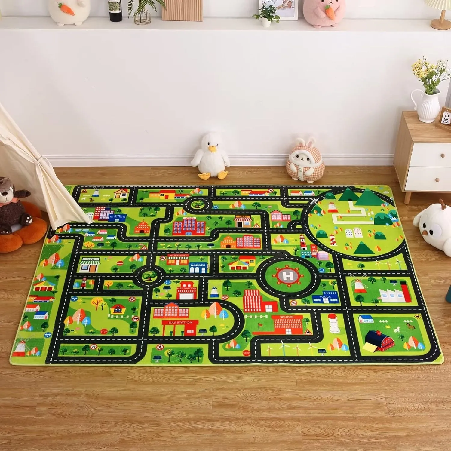 Zacoo Kids Car Rug Play Mat, City Roads Learning Carpet Great for Playing with Cars and Toys Kids Carpet Playmat Soft Non Slip Playtime Activity Mat for Playroom Bedroom Classroom 5x7 ft Black Street