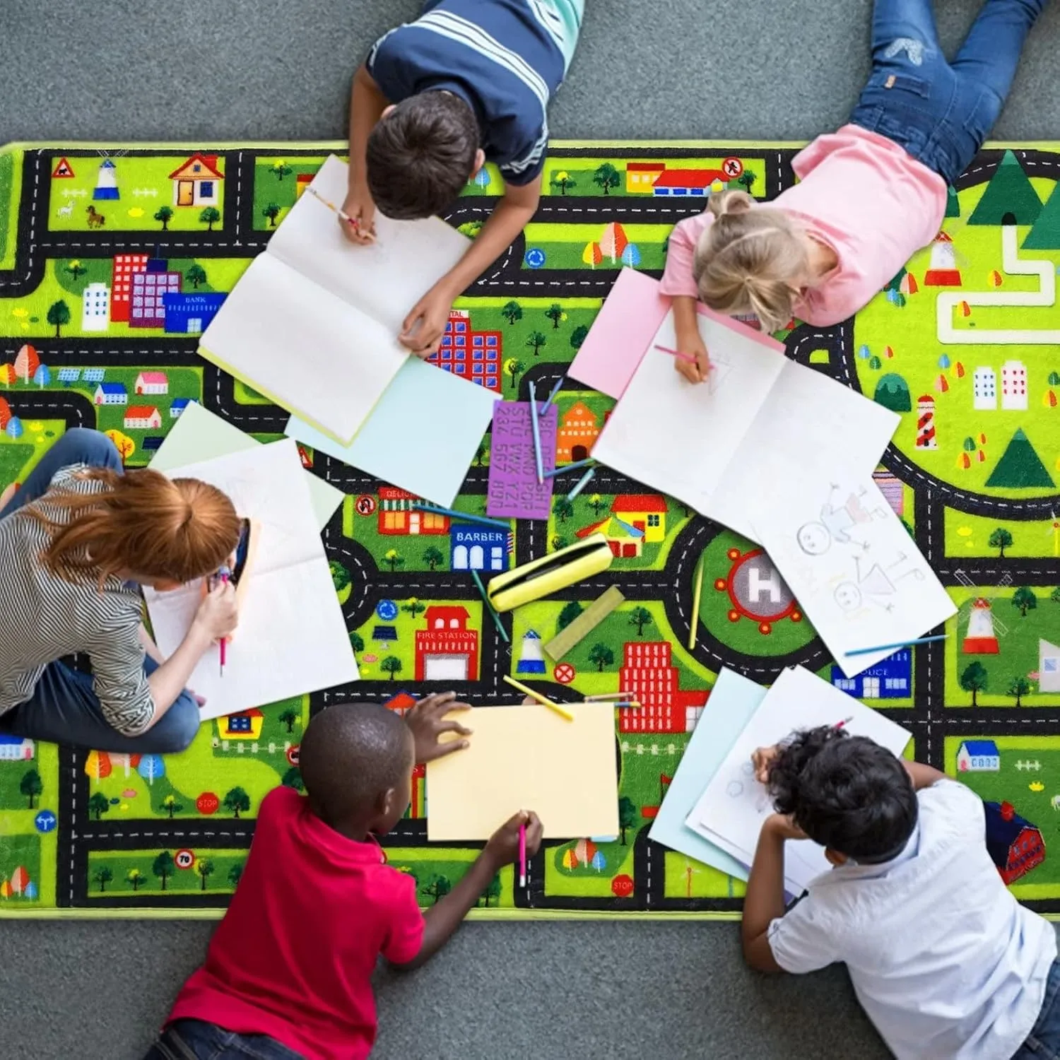 Zacoo Kids Car Rug Play Mat, City Roads Learning Carpet Great for Playing with Cars and Toys Kids Carpet Playmat Soft Non Slip Playtime Activity Mat for Playroom Bedroom Classroom 5x7 ft Black Street