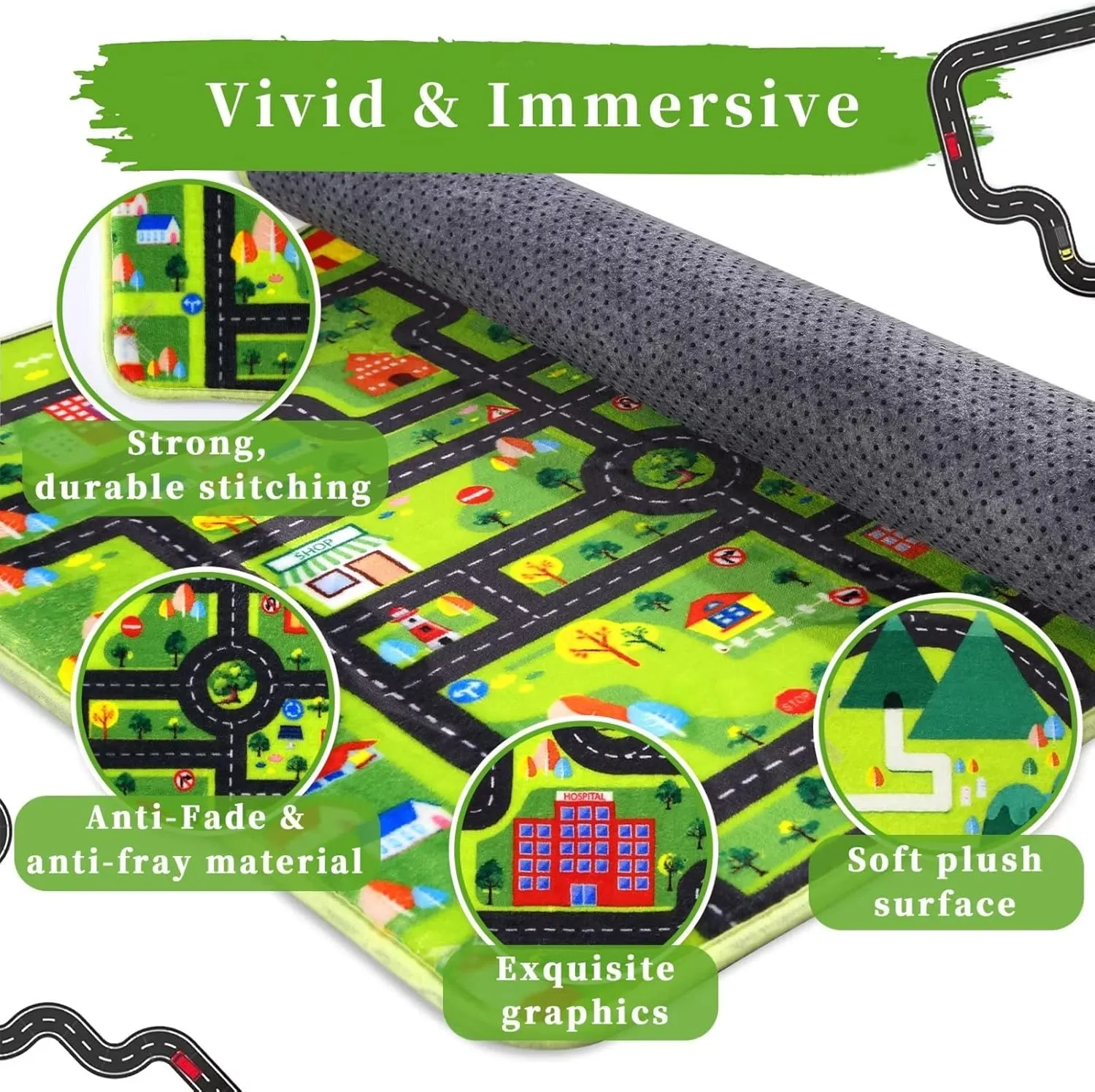 Zacoo Kids Car Rug Play Mat, City Roads Learning Carpet Great for Playing with Cars and Toys Kids Carpet Playmat Soft Non Slip Playtime Activity Mat for Playroom Bedroom Classroom 5x7 ft Black Street