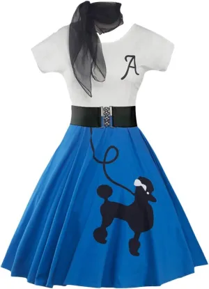 ZEZCLO Women's Retro Poodle Print Skater Dress Vintage High Waist Rockabilly Cocktail Party Swing Dresses