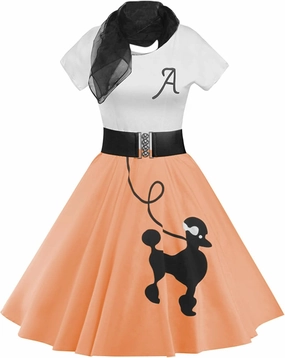 ZEZCLO Women's Retro Poodle Print Skater Dress Vintage High Waist Rockabilly Cocktail Party Swing Dresses