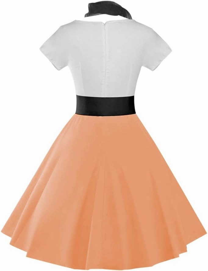 ZEZCLO Women's Retro Poodle Print Skater Dress Vintage High Waist Rockabilly Cocktail Party Swing Dresses