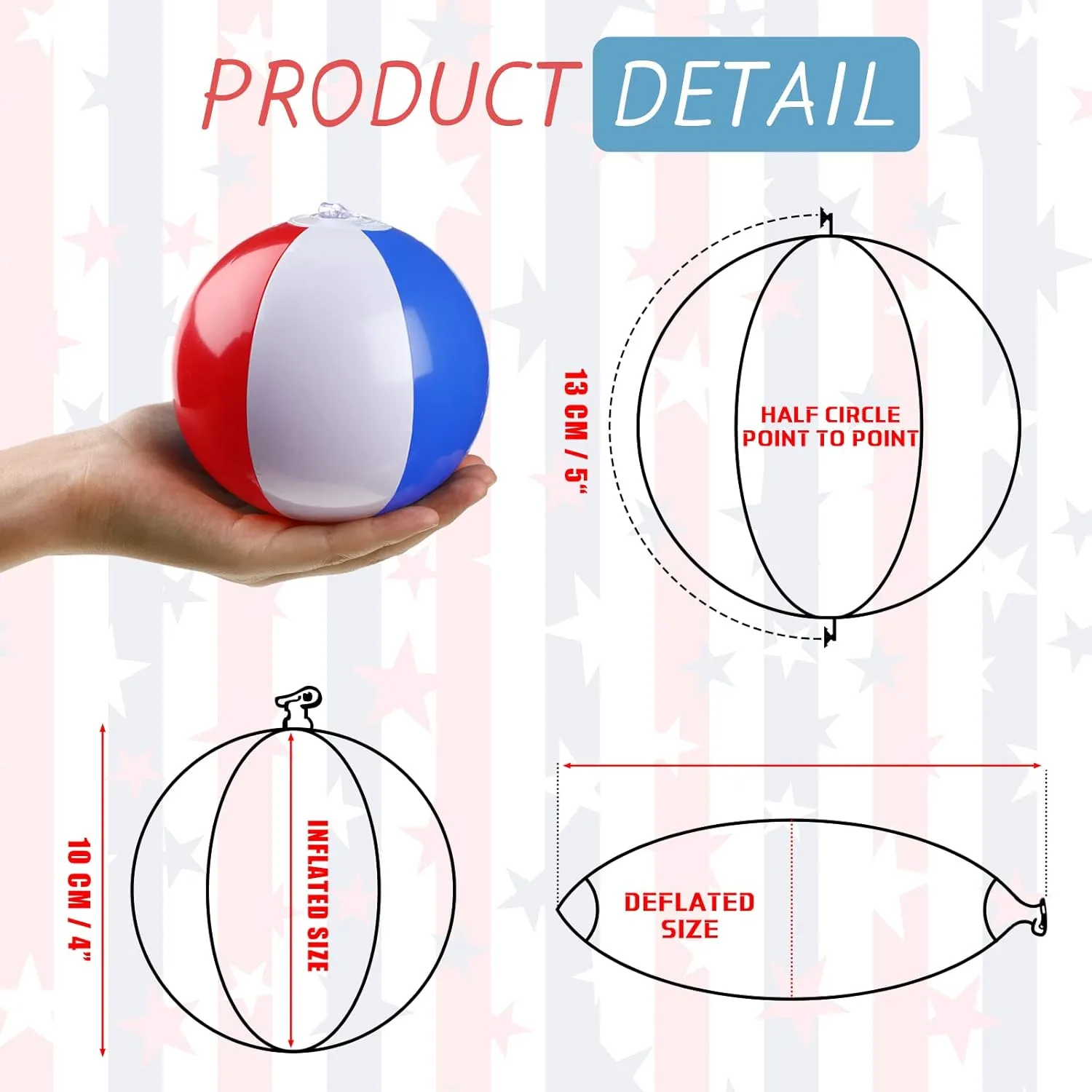 Zhanmai 4 to 5 Inches Red White and Blue Beach Balls 4th of July Inflatable Beach Balls Patriotic Summer Toys for Independence Day Kids Hawaiian, Beach, Water Games and Pool Party(50 Pcs)