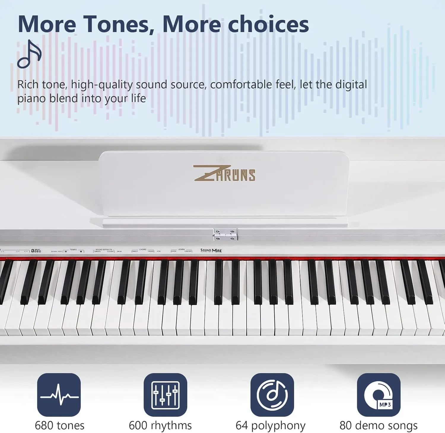 ZHRUNS Digital Piano 88 Key Weighted Keyboard,Full Size Semi Weighted Electronic Keyboard Piano,Electric Piano Keyboard with Sustain Pedal, Portable Piano Keyboard for Beginners Adults,White